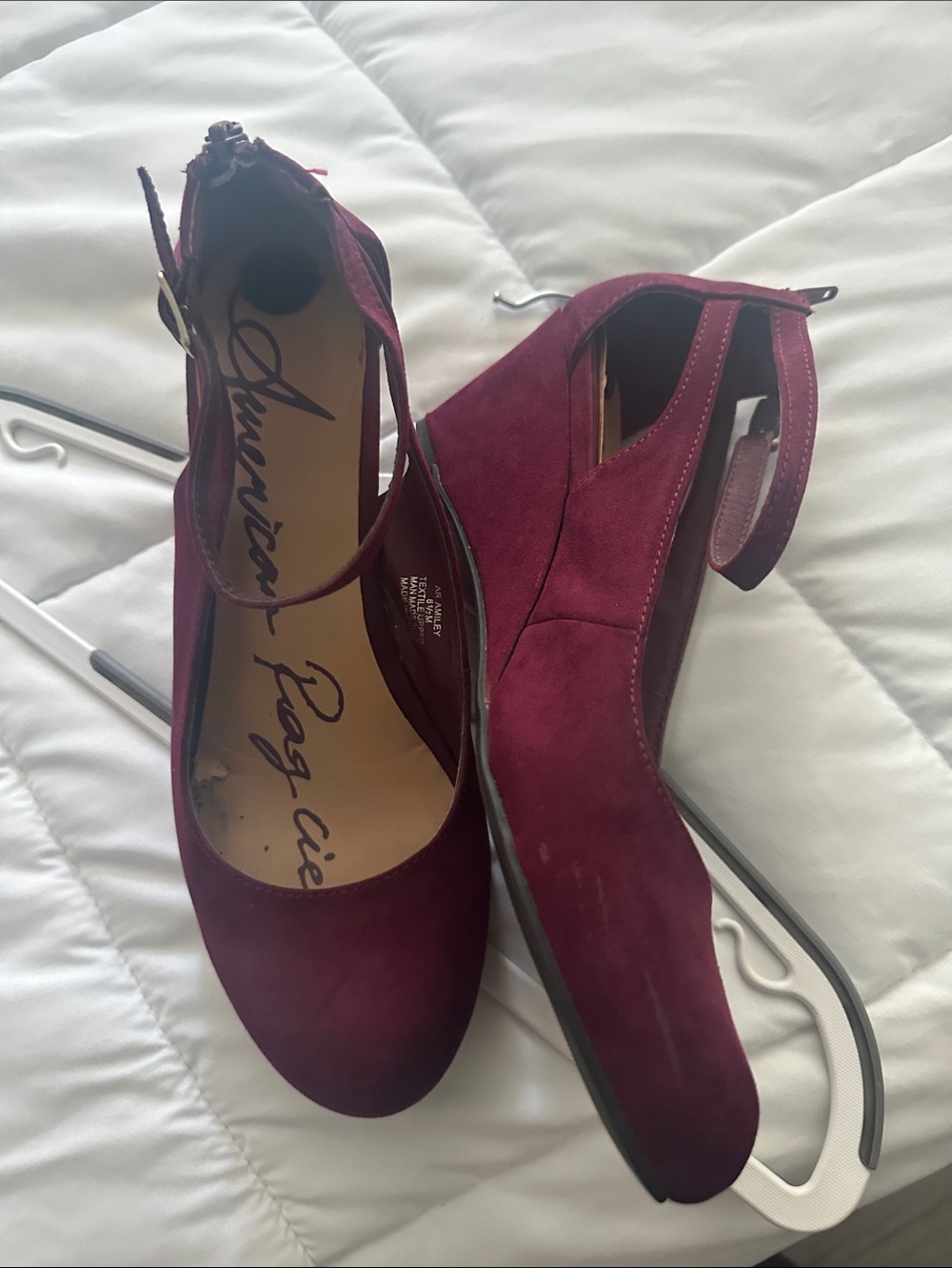 American Rag Burgundy Suede Ankle Strap Pumps - Picture 2 of 6